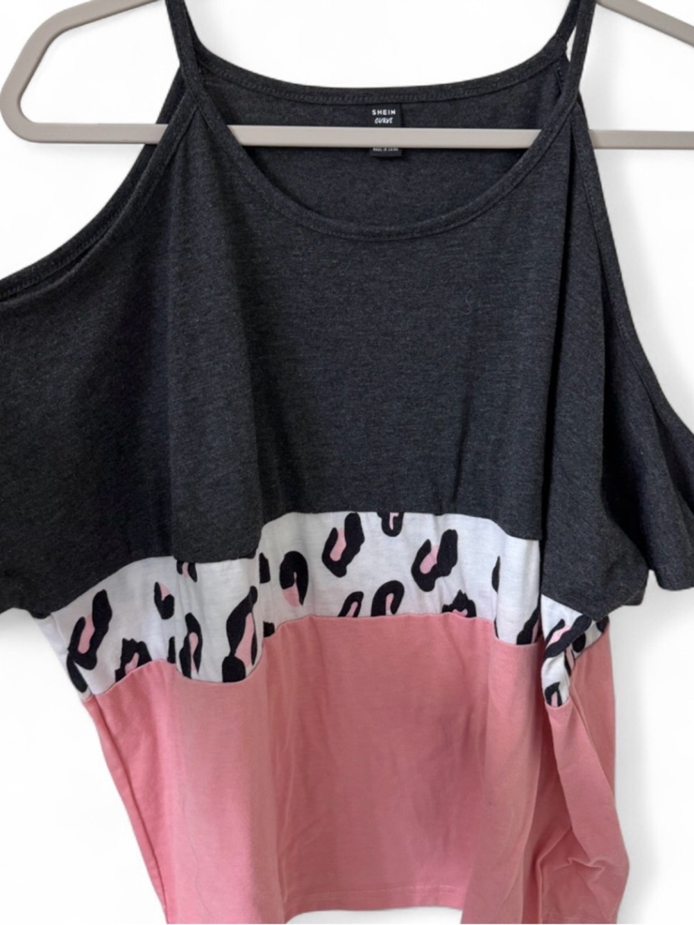 SHEIN Black, White and Pink Colorblock Cold-Shoulder Camisole